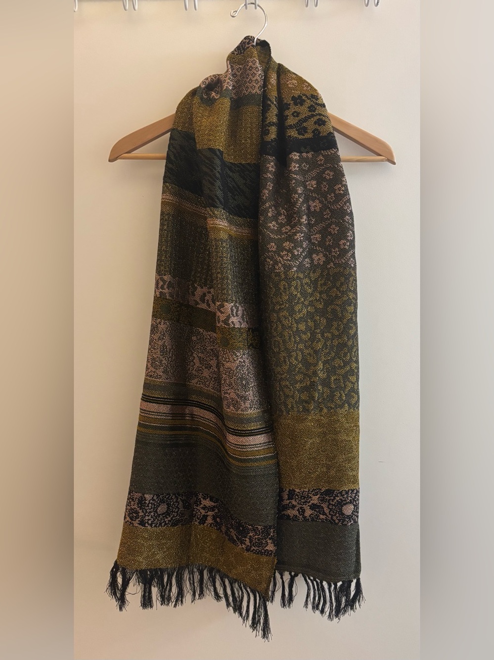 Vintage Woven Floral & Animal Print Scarf Wrap with Fringe
